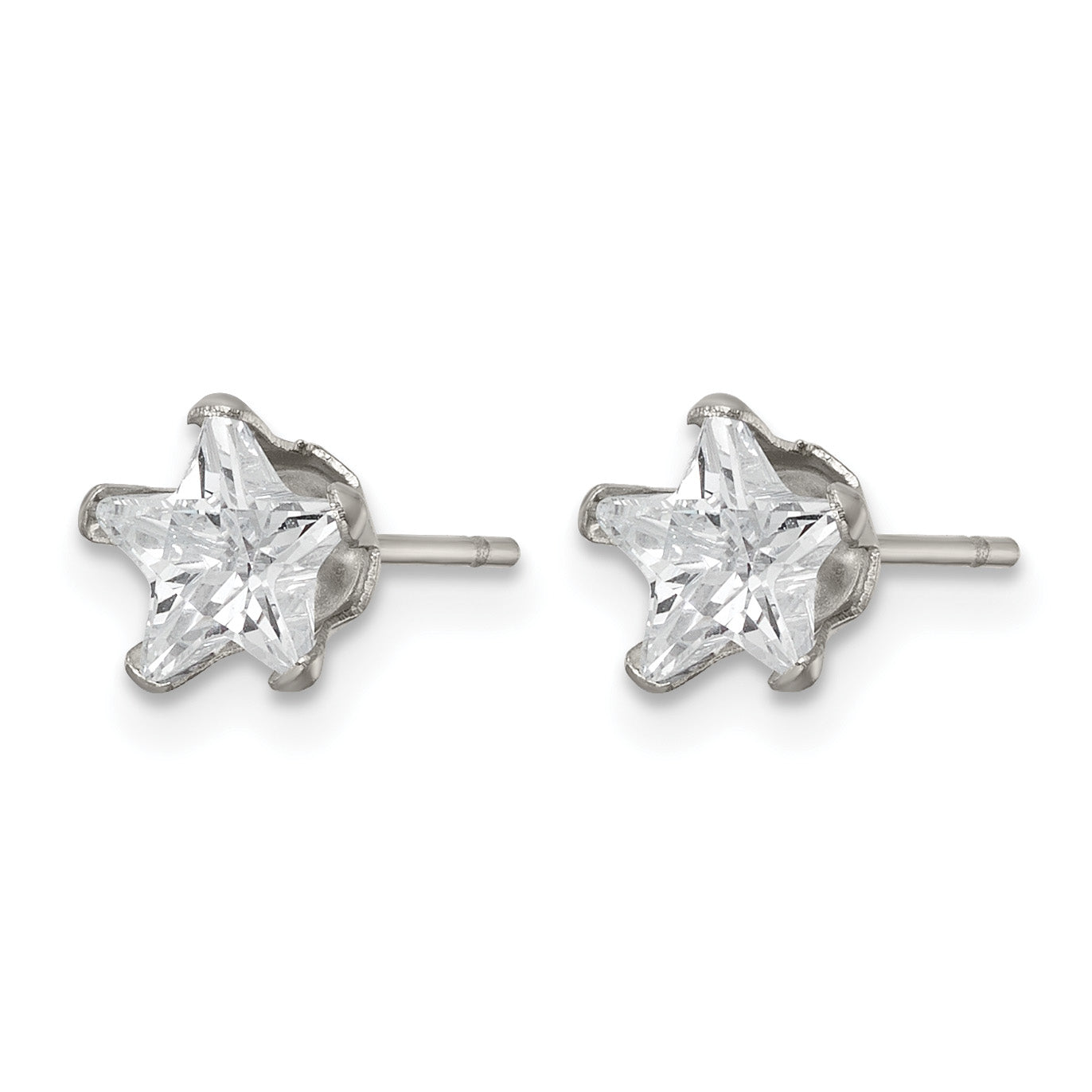 Stainless Steel Polished Star Cubic Zirconia Stud Earrings