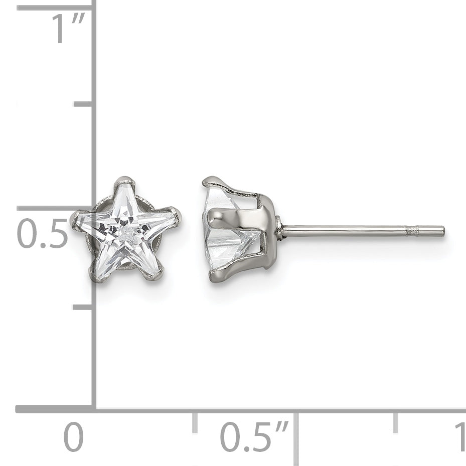 Stainless Steel Polished Star Cubic Zirconia Stud Earrings