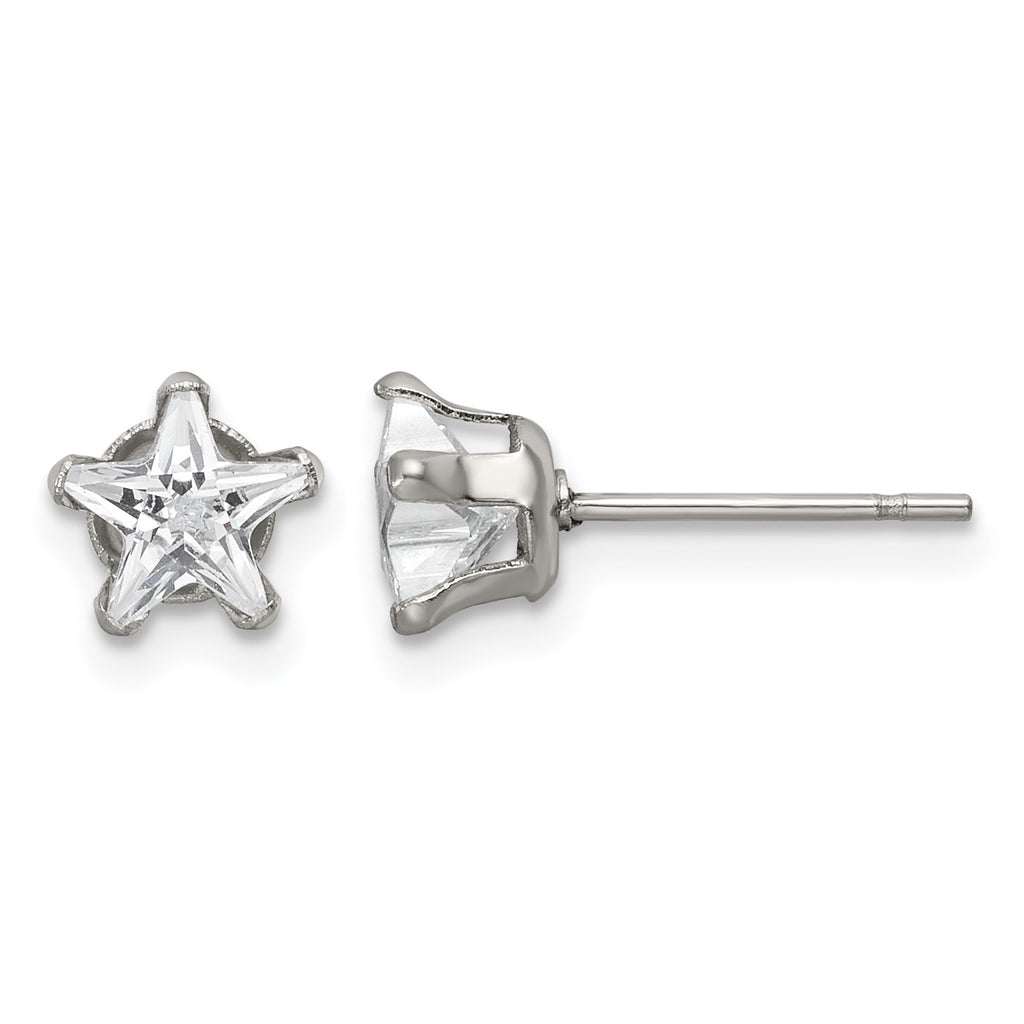 Stainless Steel Polished Star Cubic Zirconia Stud Earrings