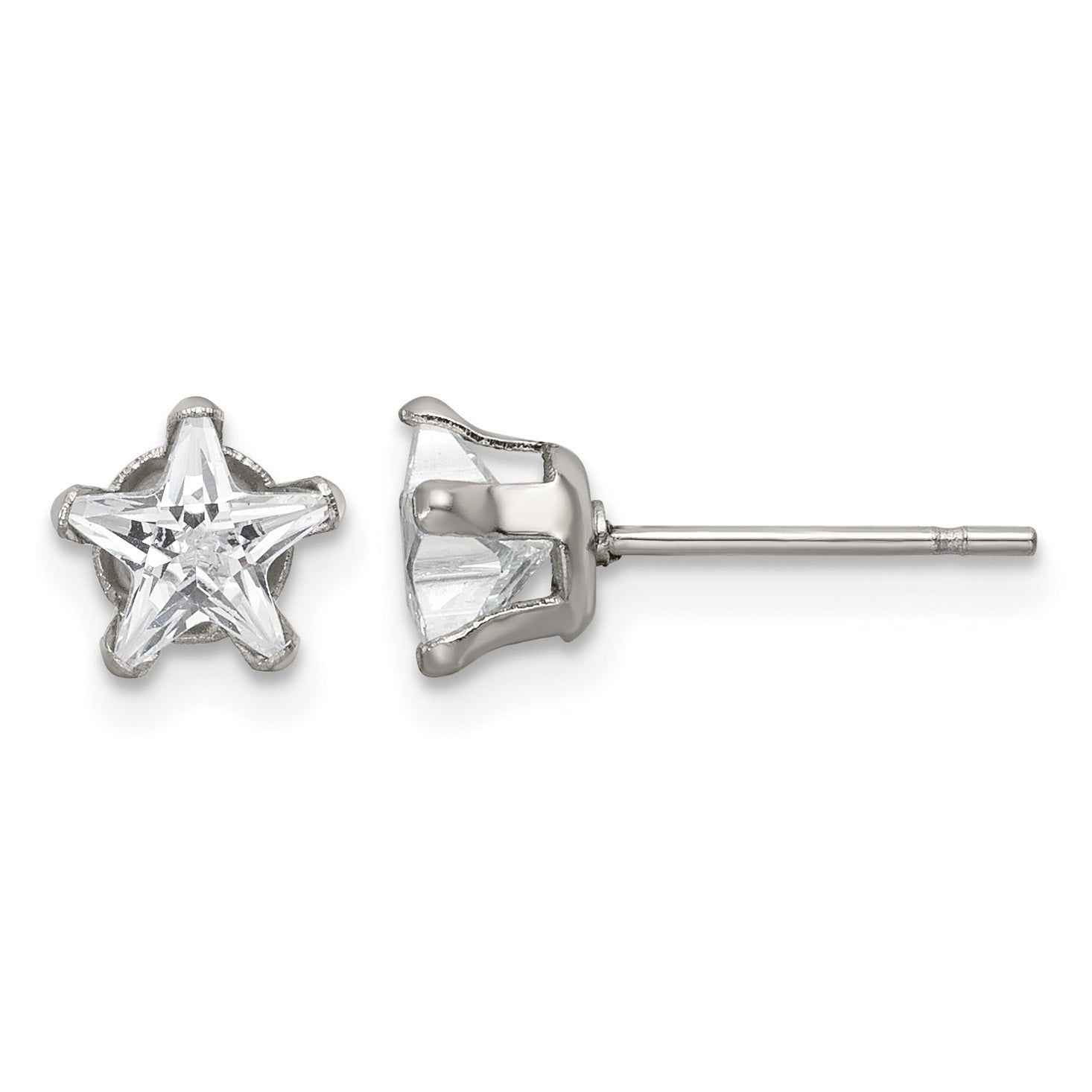 Stainless Steel Polished Star Cubic Zirconia Stud Earrings