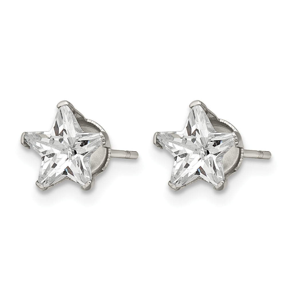 Stainless Steel Polished Star Cubic Zirconia Stud Earrings