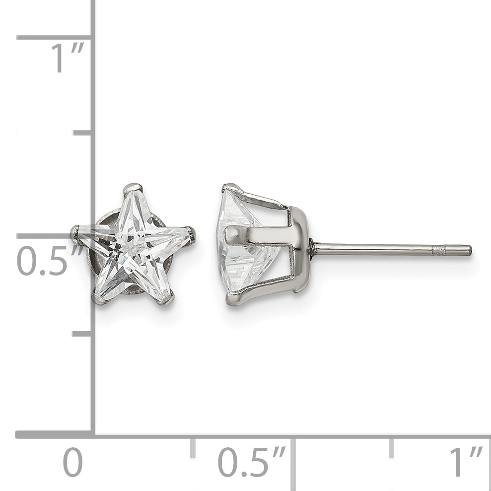 Stainless Steel Polished Star Cubic Zirconia Stud Earrings