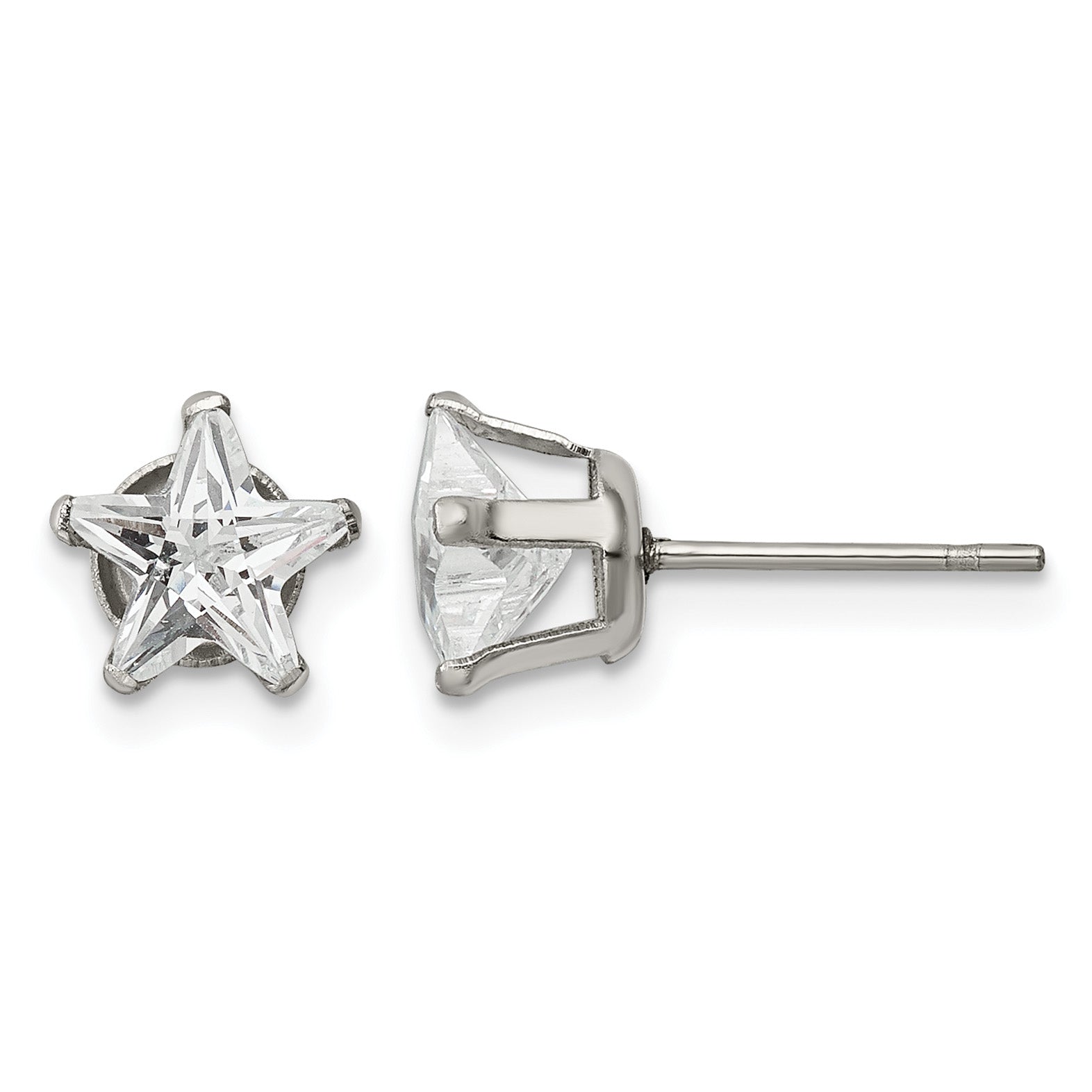 Stainless Steel Polished Star Cubic Zirconia Stud Earrings Main image