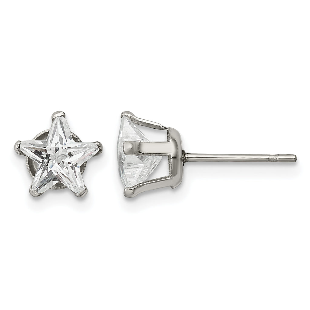 Stainless Steel Polished Star Cubic Zirconia Stud Earrings