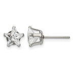 Stainless Steel Polished Star Cubic Zirconia Stud Earrings
