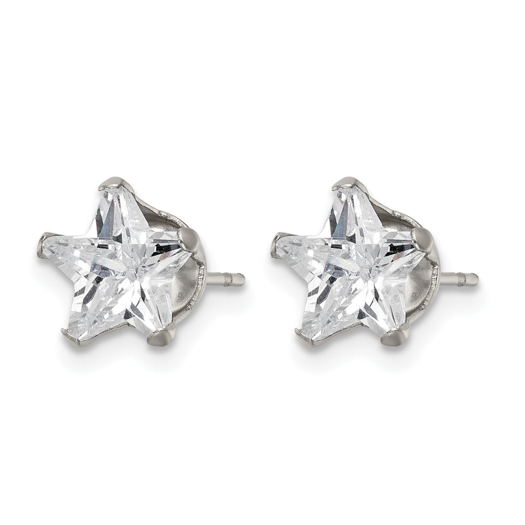 Stainless Steel Polished Star Cubic Zirconia Stud Earrings
