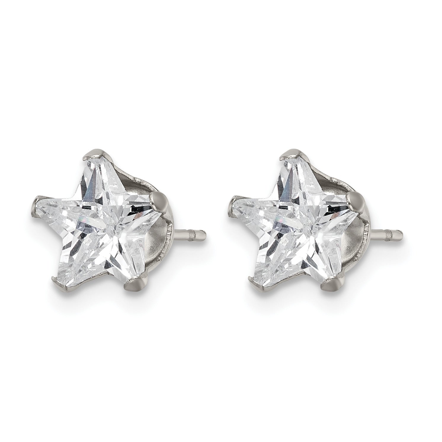 Stainless Steel Polished Star Cubic Zirconia Stud Earrings
