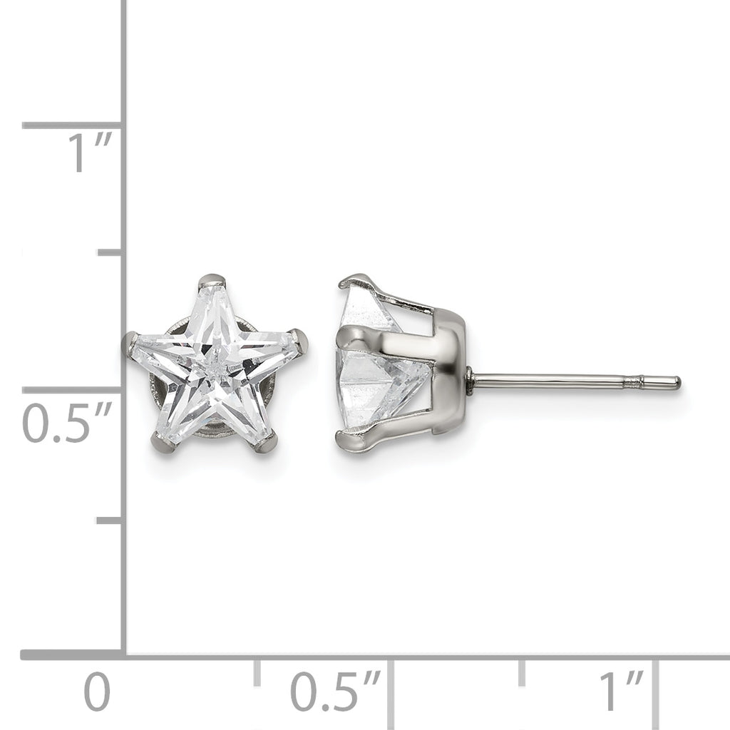 Stainless Steel Polished Star Cubic Zirconia Stud Earrings