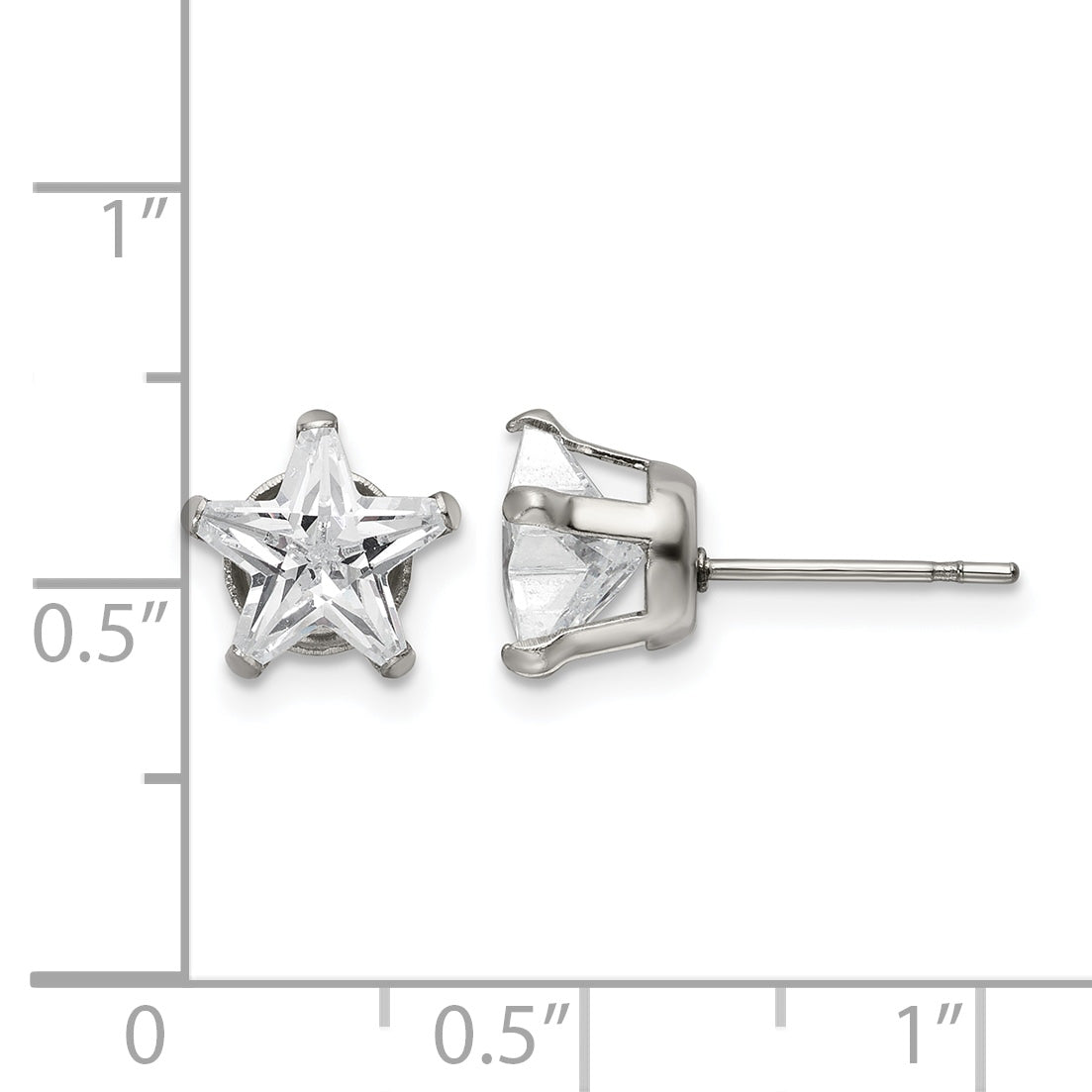 Stainless Steel Polished Star Cubic Zirconia Stud Earrings