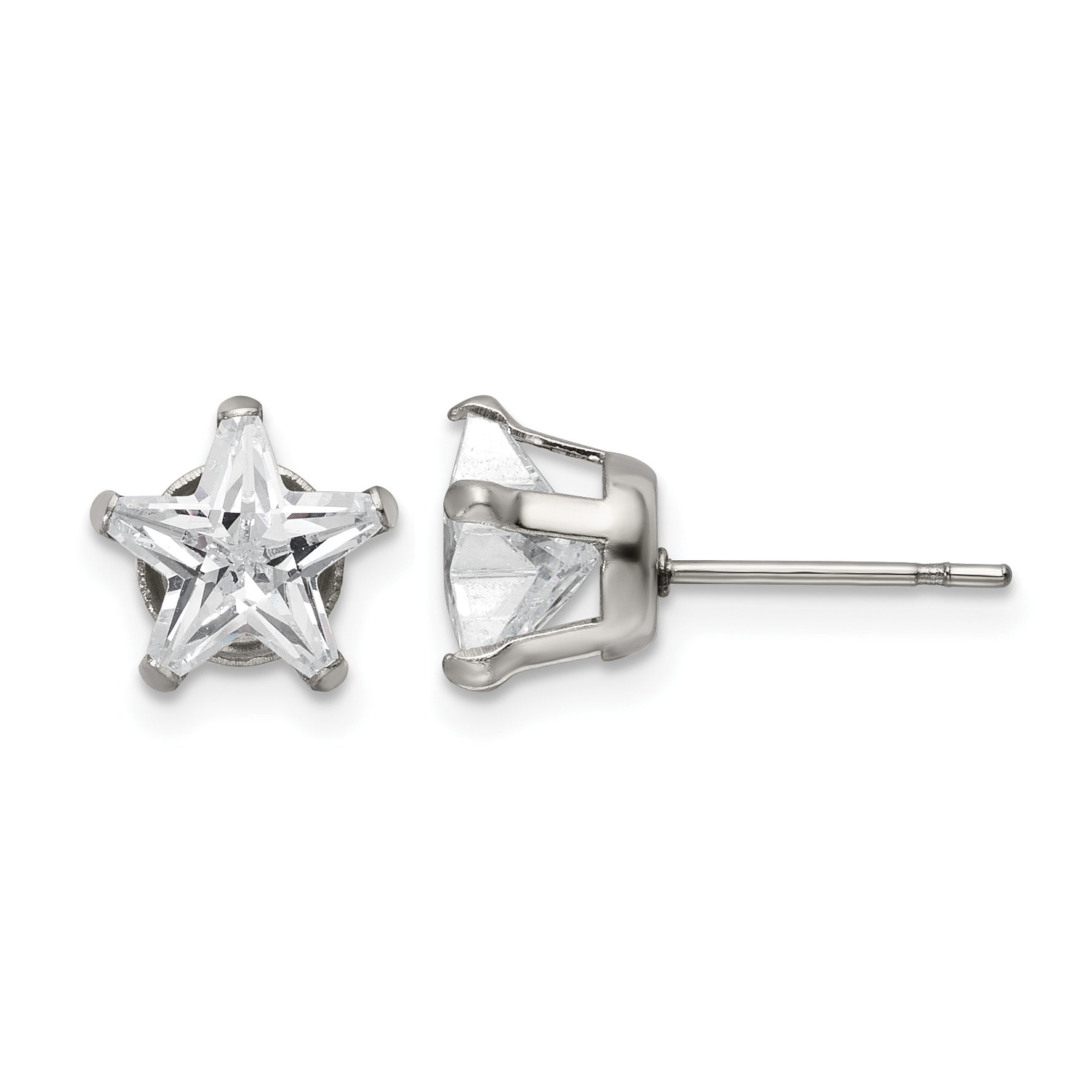Stainless Steel Polished Star Cubic Zirconia Stud Earrings