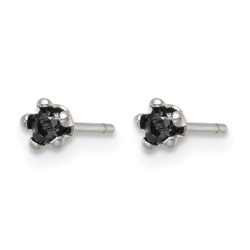 Stainless Steel Polished Star Black Cubic Zirconia Stud Earrings Main image