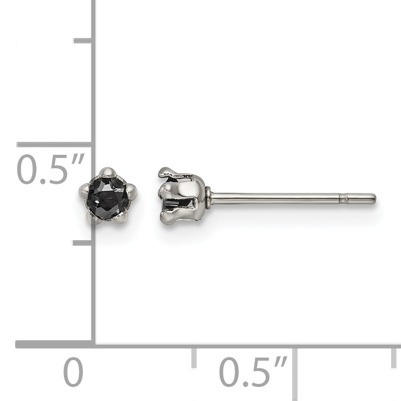 Stainless Steel Polished Star Black Cubic Zirconia Stud Earrings