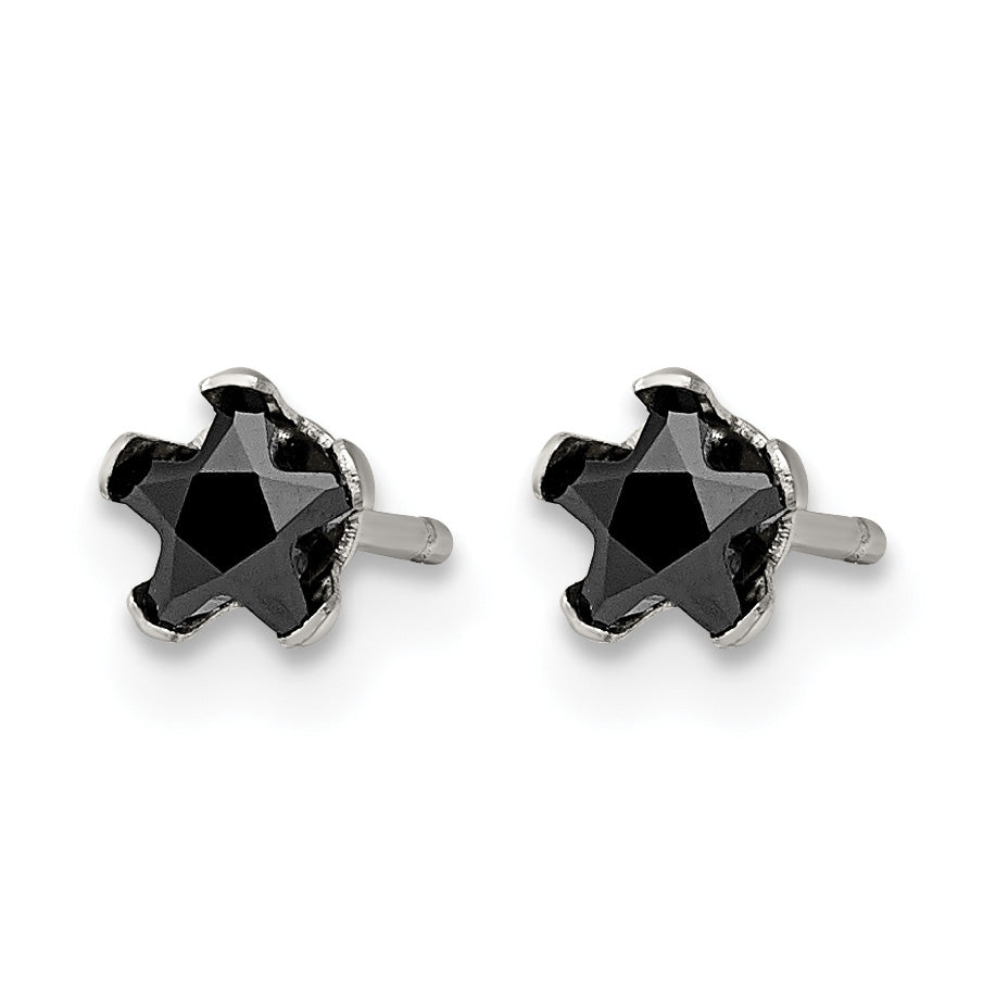 Stainless Steel Polished Star Black Cubic Zirconia Stud Earrings