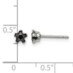 Stainless Steel Polished Star Black Cubic Zirconia Stud Earrings