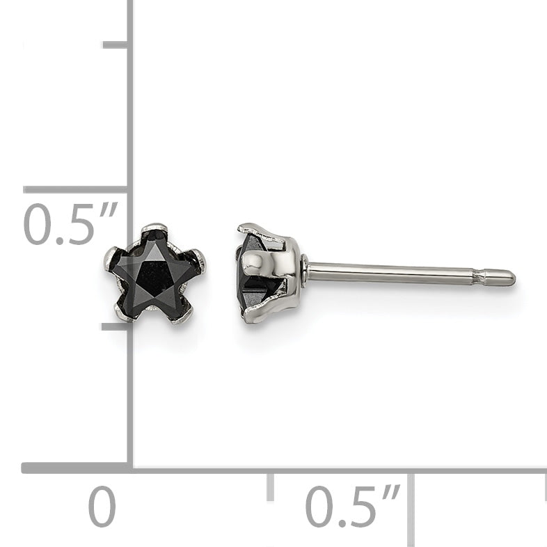 Stainless Steel Polished Star Black Cubic Zirconia Stud Earrings