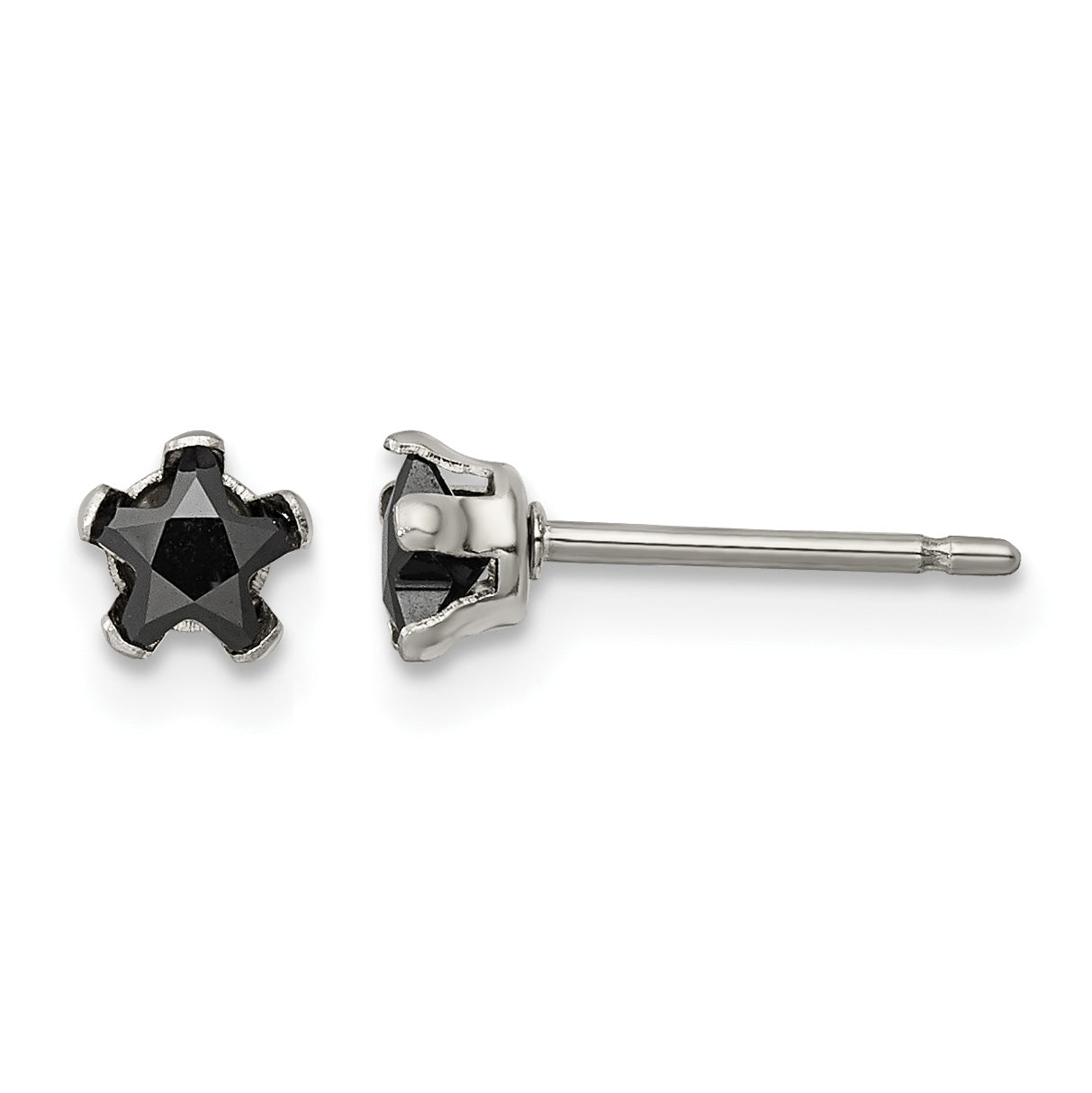 Stainless Steel Polished Star Black Cubic Zirconia Stud Earrings