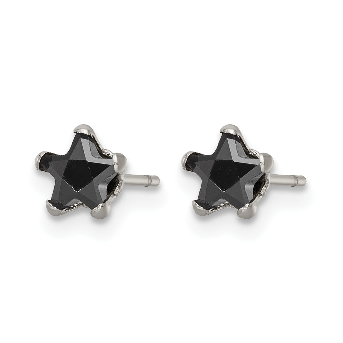 Stainless Steel Polished Star Black Cubic Zirconia Stud Earrings Secondary image
