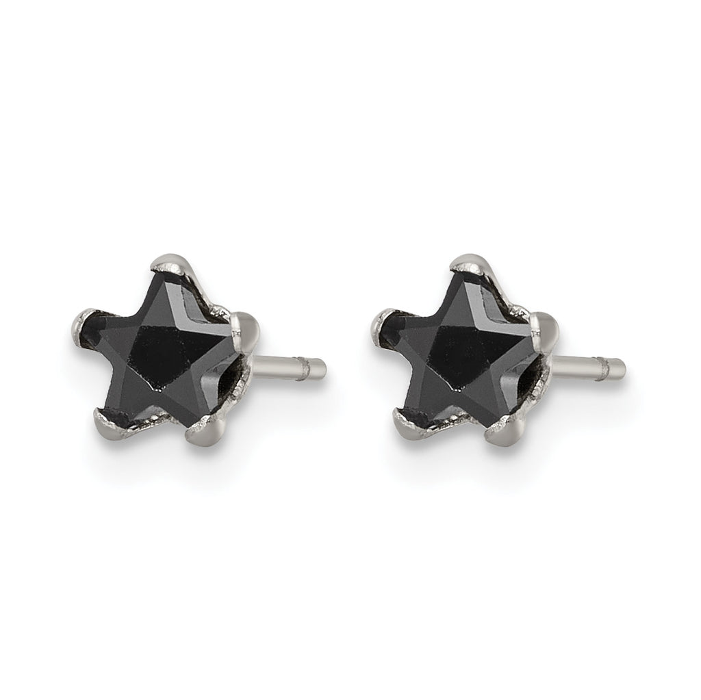 Stainless Steel Polished Star Black Cubic Zirconia Stud Earrings