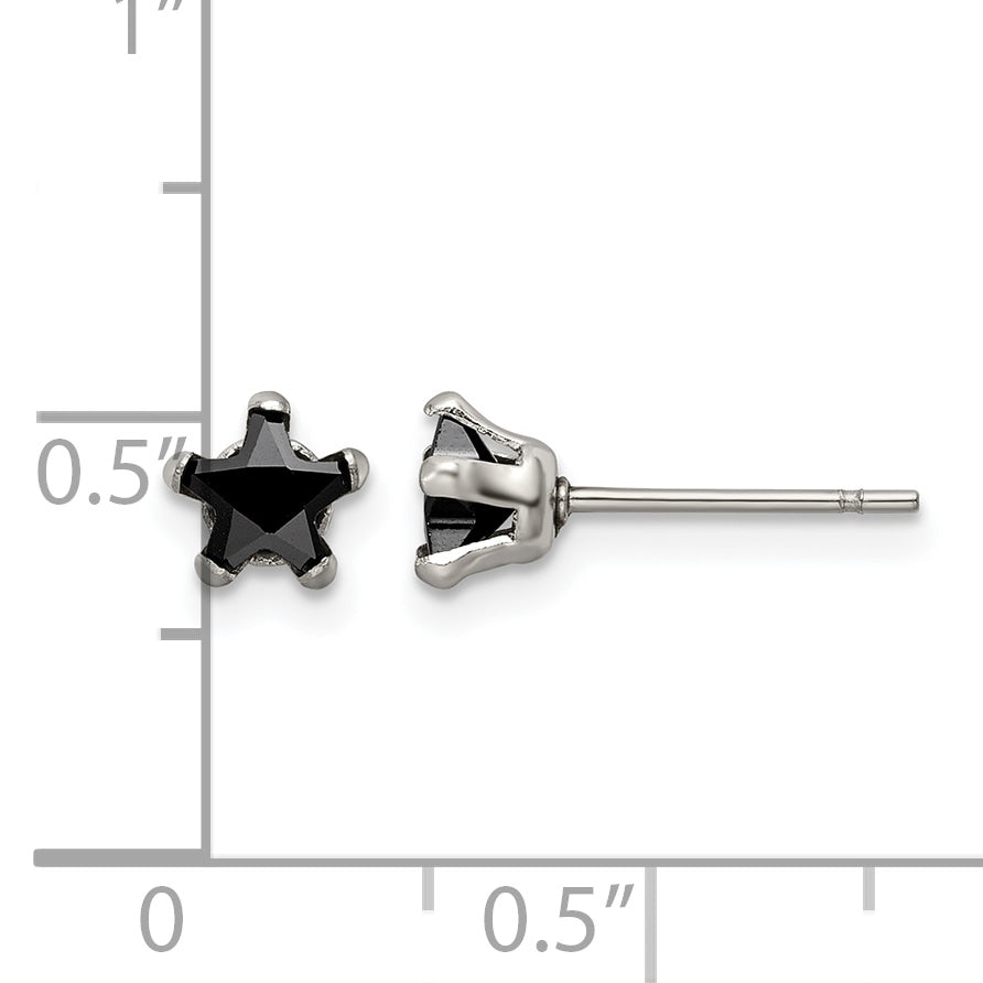 Stainless Steel Polished Star Black Cubic Zirconia Stud Earrings