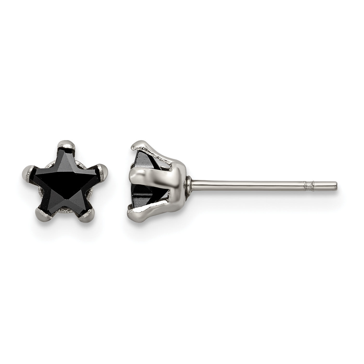Stainless Steel Polished Star Black Cubic Zirconia Stud Earrings Main image
