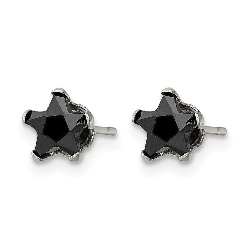 Stainless Steel Polished Star Black Cubic Zirconia Stud Earrings