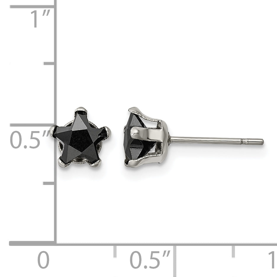 Stainless Steel Polished Star Black Cubic Zirconia Stud Earrings