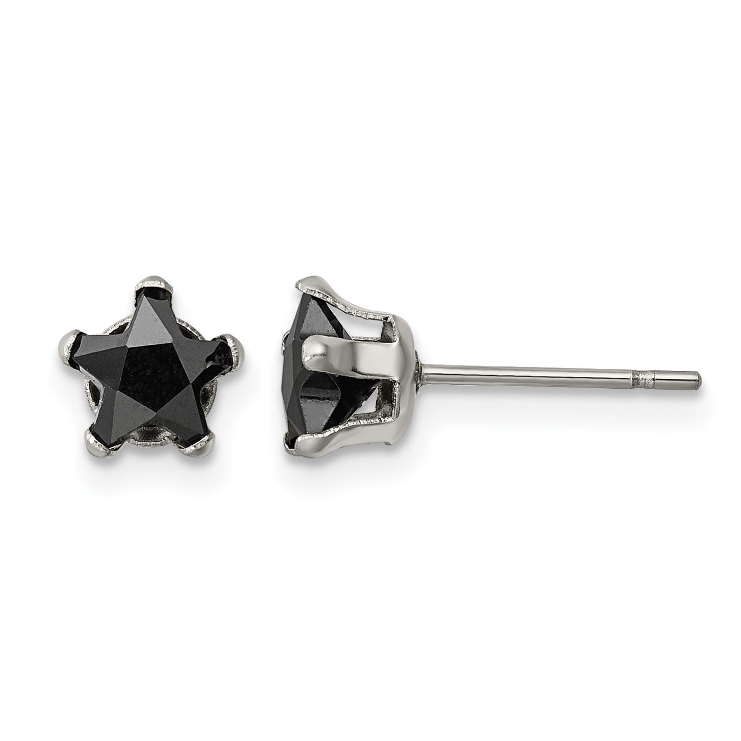 Stainless Steel Polished Star Black Cubic Zirconia Stud Earrings Main image