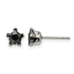 Stainless Steel Polished Star Black Cubic Zirconia Stud Earrings