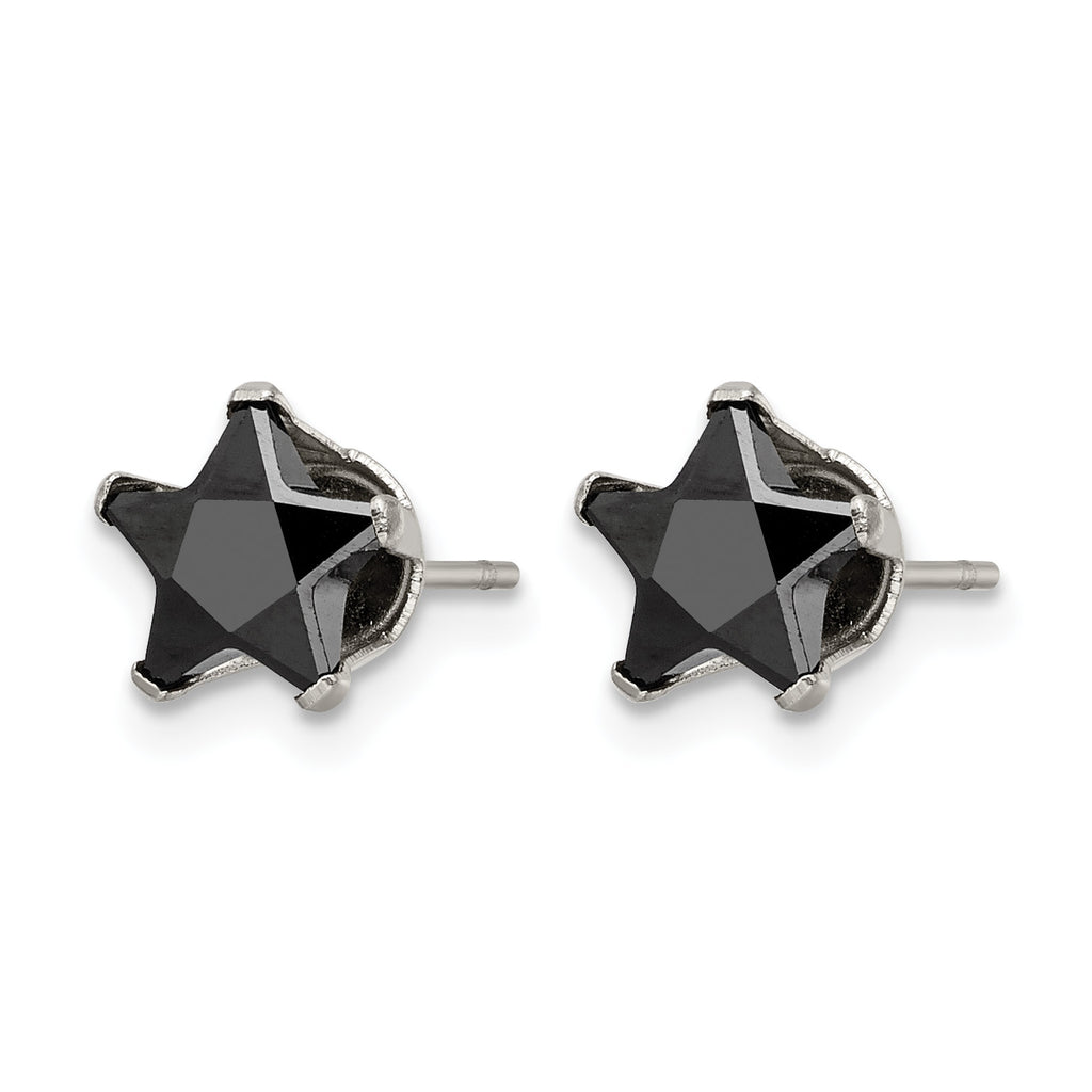Stainless Steel Polished Star Black Cubic Zirconia Stud Earrings