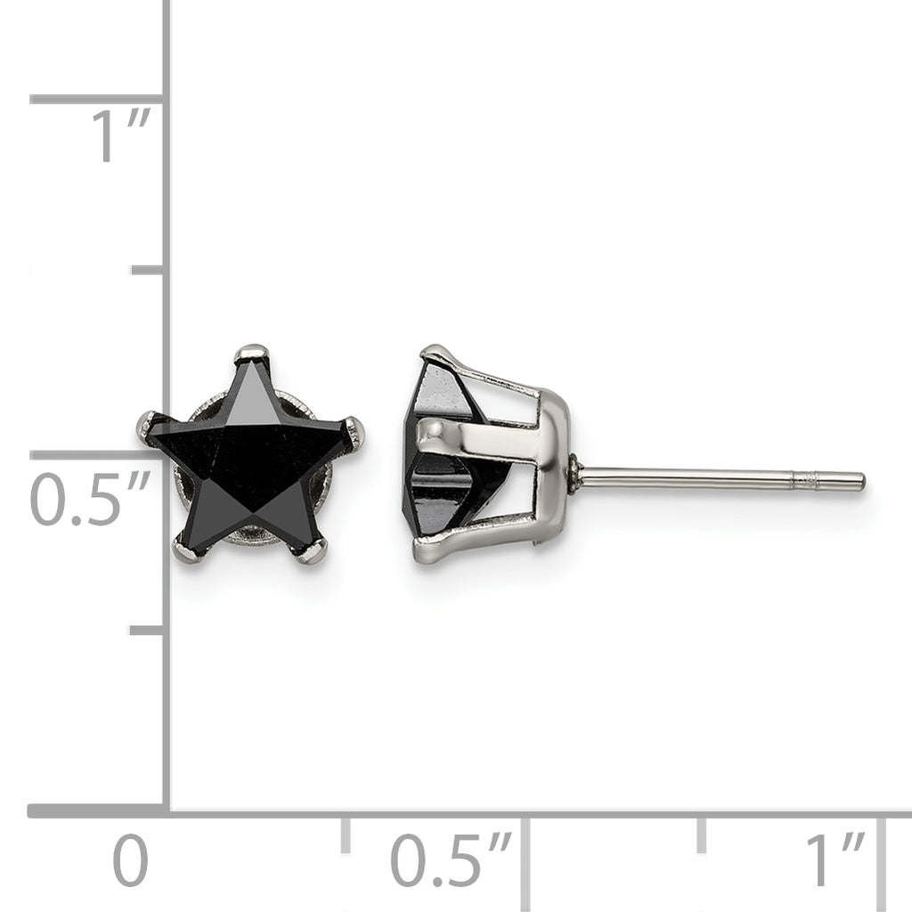 Stainless Steel Polished Star Black Cubic Zirconia Stud Earrings