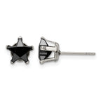 Stainless Steel Polished Star Black Cubic Zirconia Stud Earrings