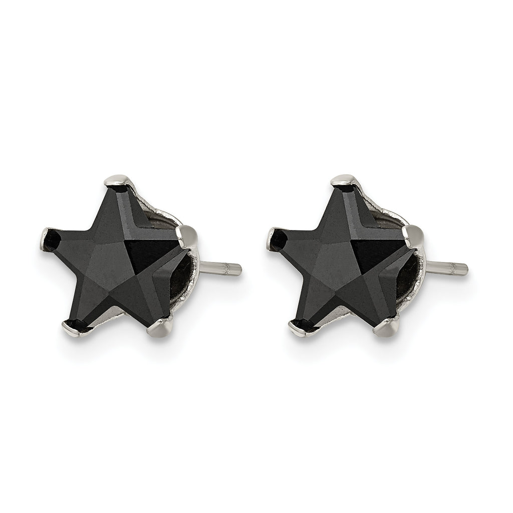 Stainless Steel Polished Star Black Cubic Zirconia Stud Earrings