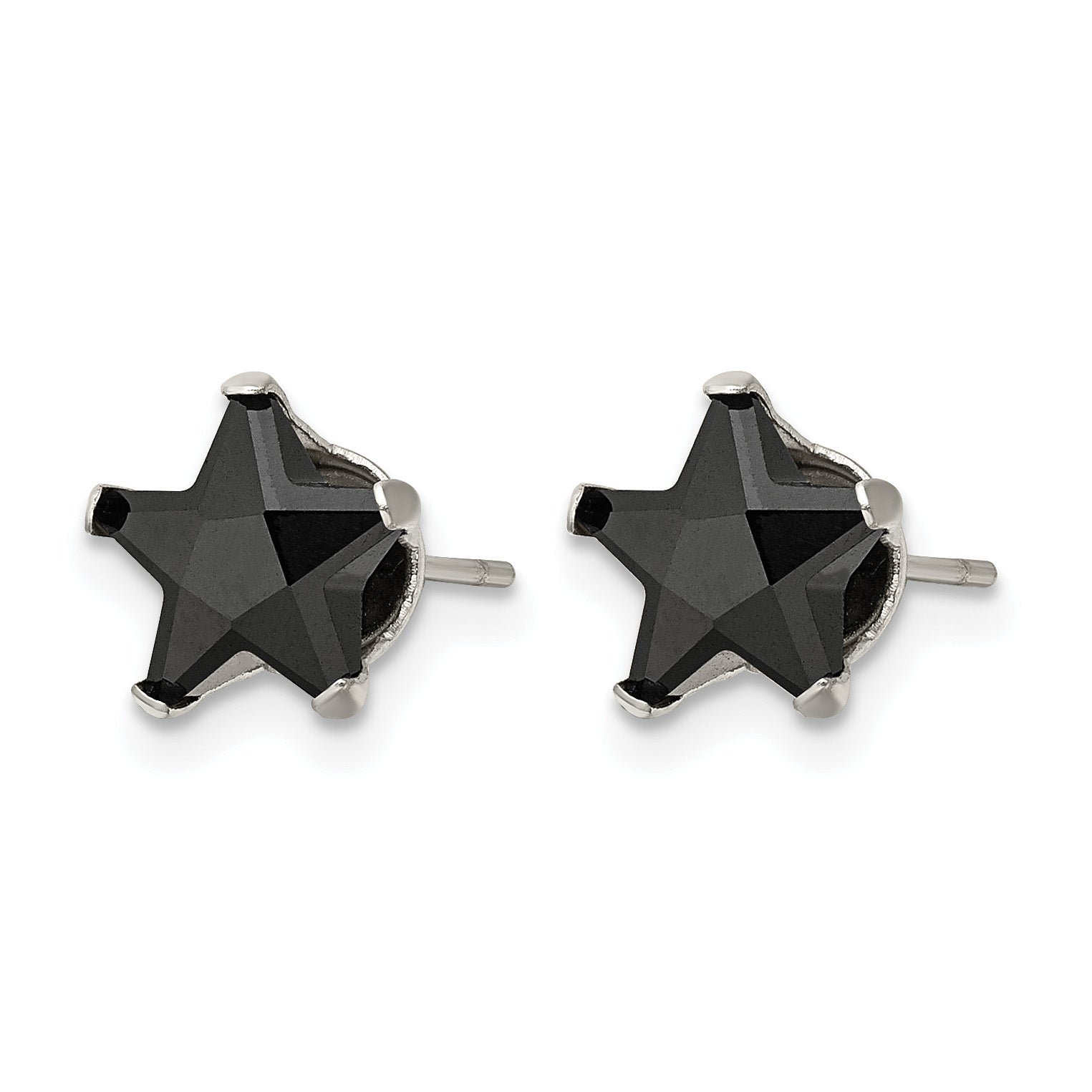Stainless Steel Polished Star Black Cubic Zirconia Stud Earrings