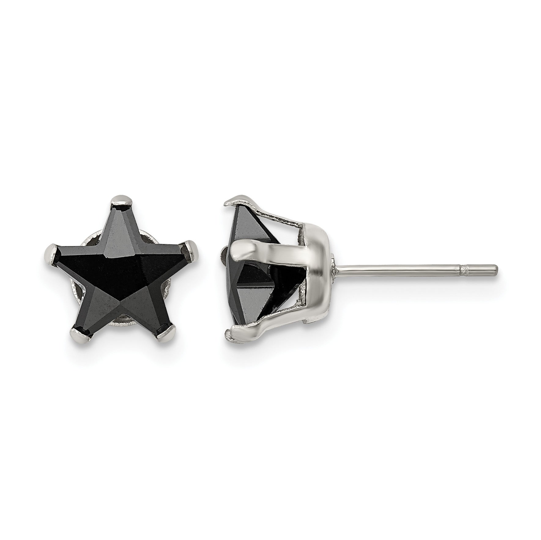 Stainless Steel Polished Star Black Cubic Zirconia Stud Earrings Main image