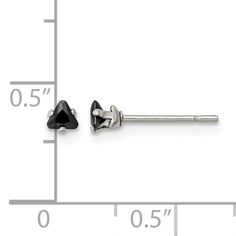 Stainless Steel Polished Black Cubic Zirconia Stud Earrings