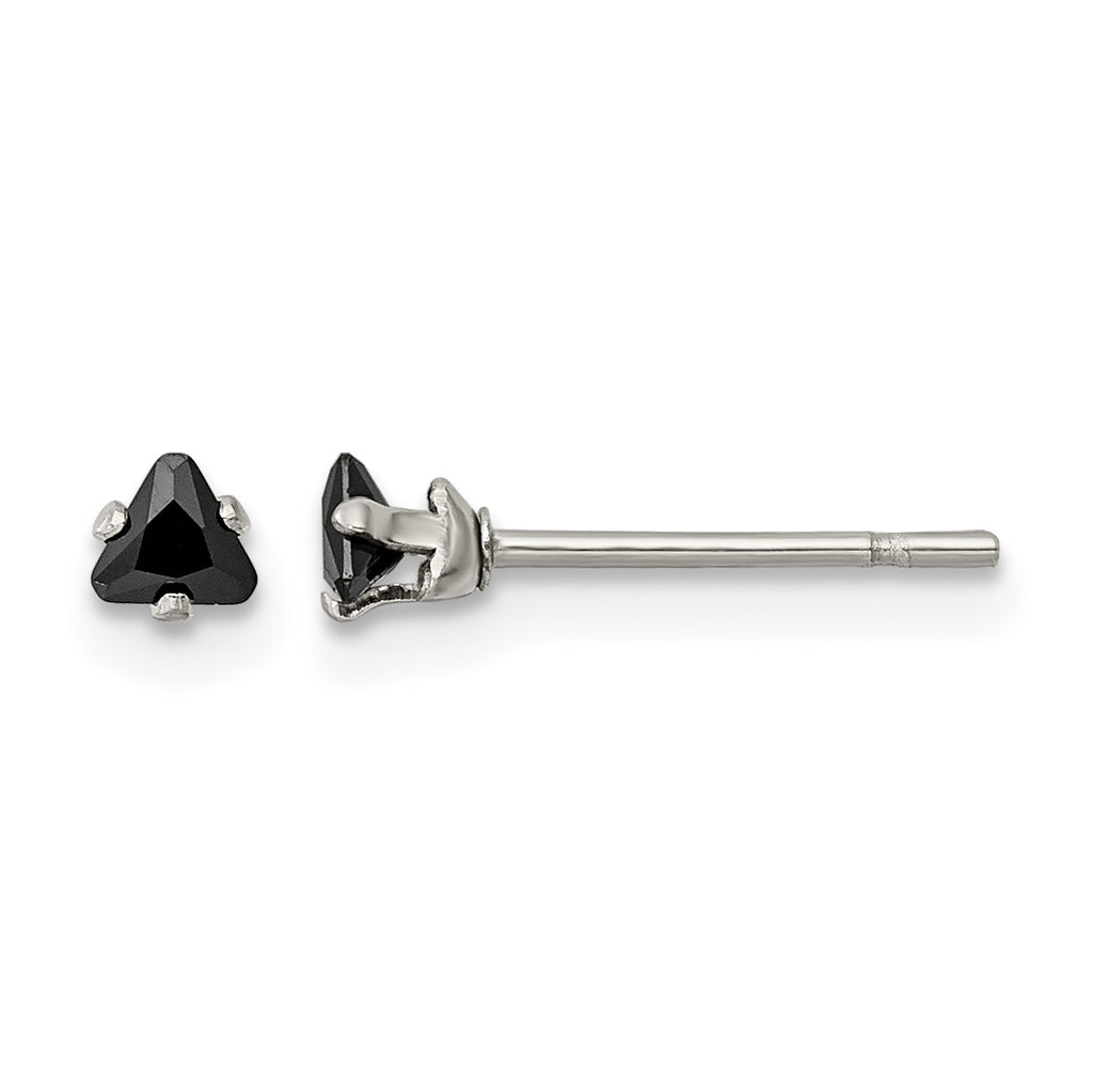 Stainless Steel Polished Black Cubic Zirconia Stud Earrings