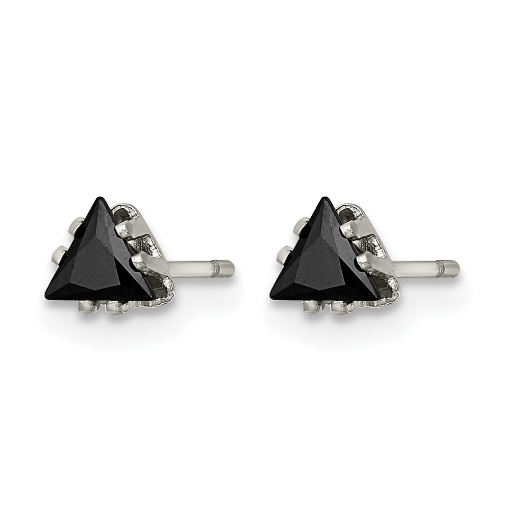 Stainless Steel Polished Black Cubic Zirconia Stud Earrings