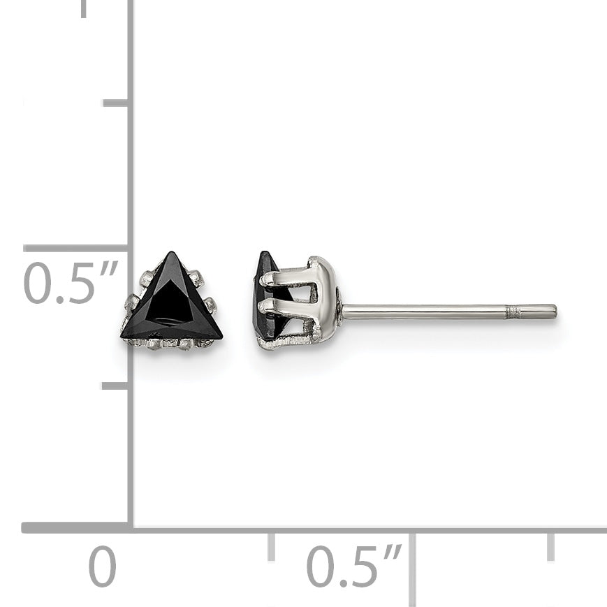 Stainless Steel Polished Black Cubic Zirconia Stud Earrings