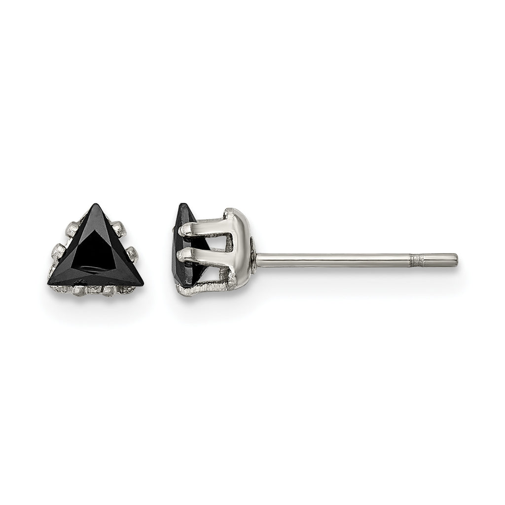 Stainless Steel Polished Black Cubic Zirconia Stud Earrings