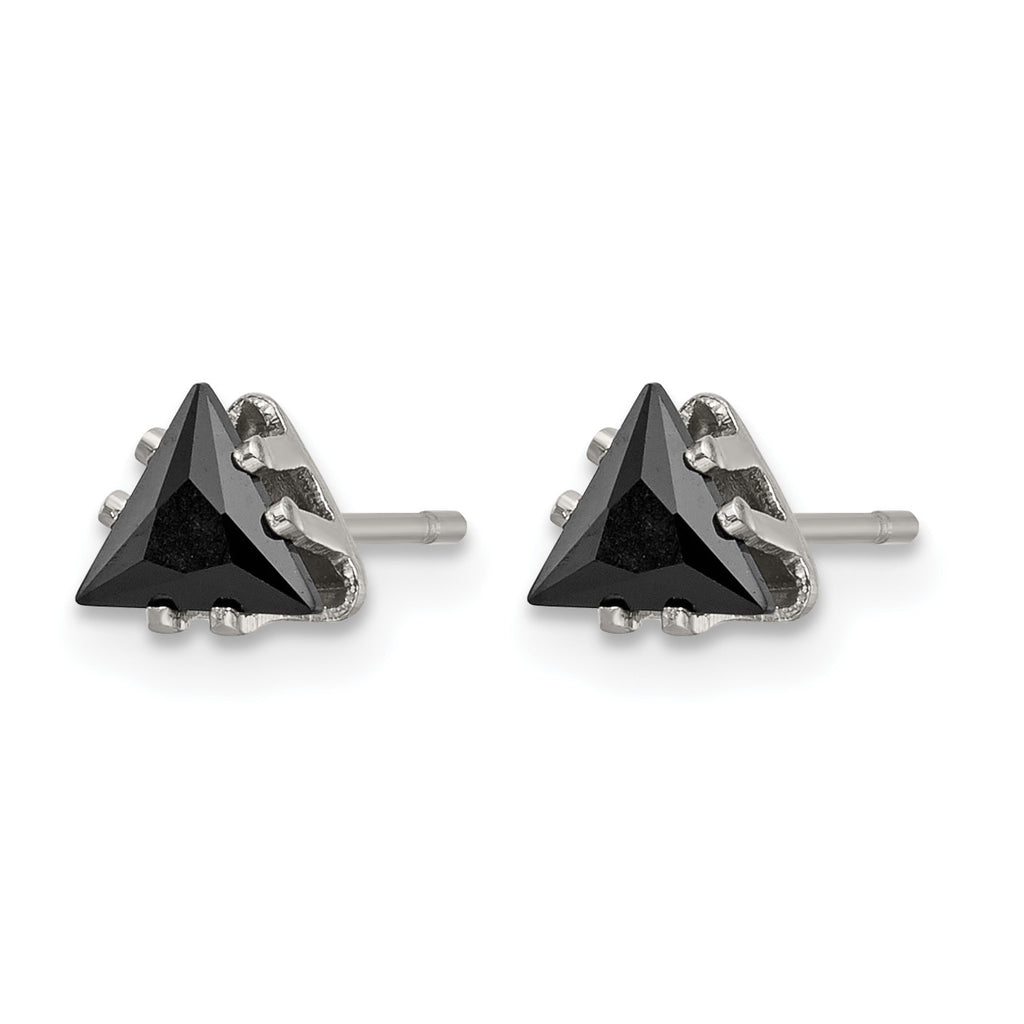 Stainless Steel Polished Black Cubic Zirconia Stud Earrings