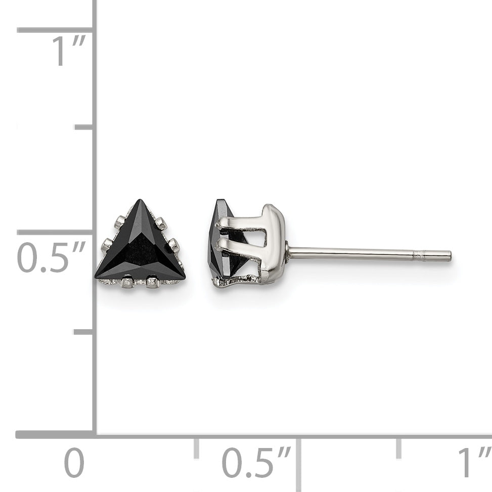 Stainless Steel Polished Black Cubic Zirconia Stud Earrings