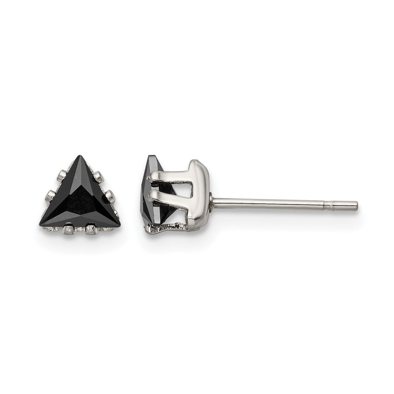 Stainless Steel Polished Black Cubic Zirconia Stud Earrings Main image