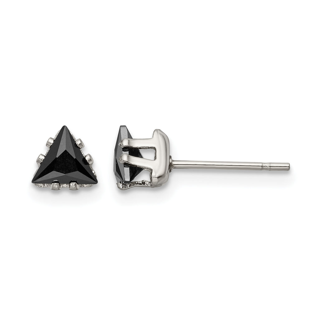 Stainless Steel Polished Black Cubic Zirconia Stud Earrings