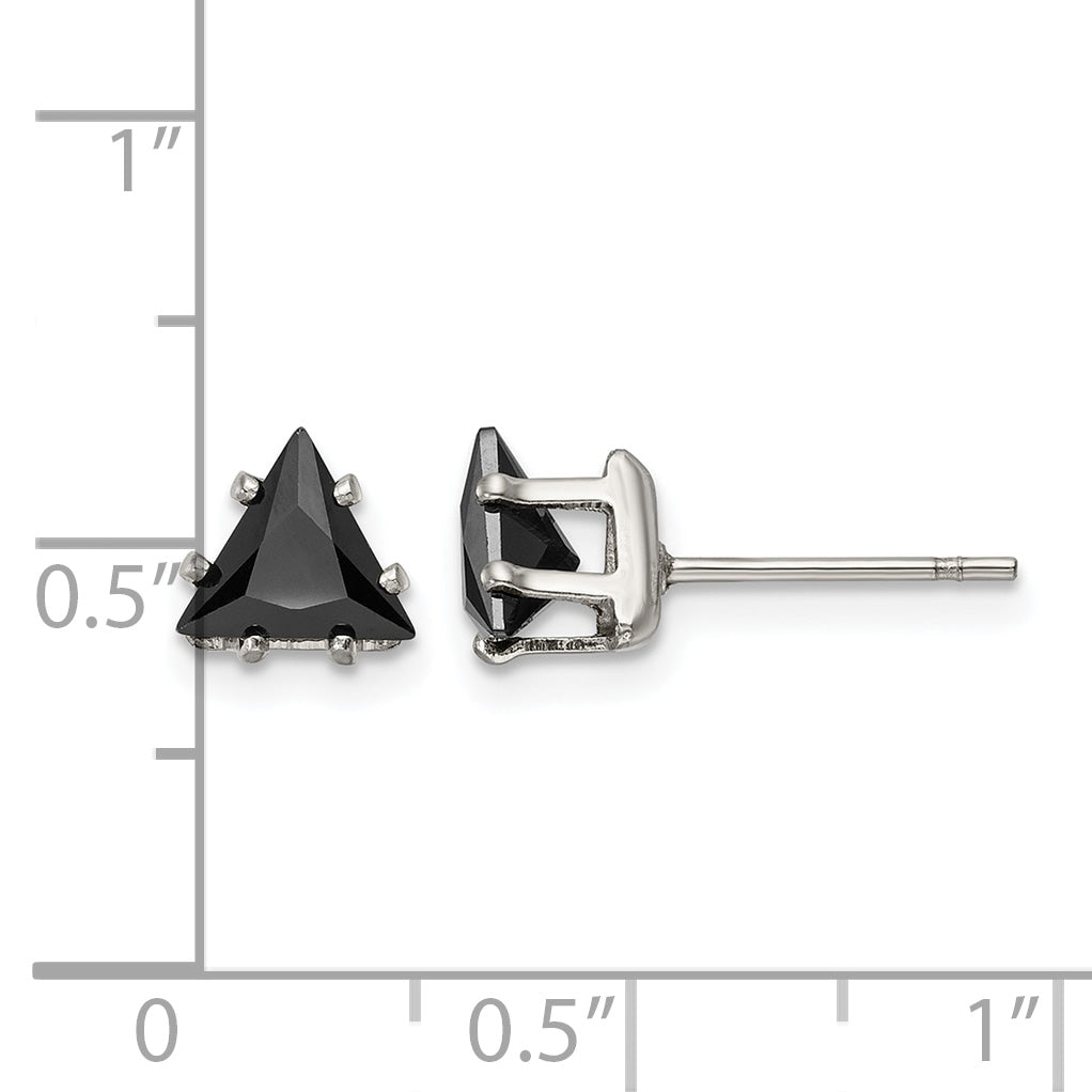 Stainless Steel Polished Black Cubic Zirconia Stud Earrings