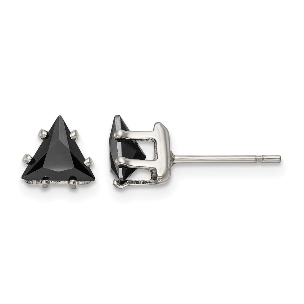 Stainless Steel Polished Black Cubic Zirconia Stud Earrings