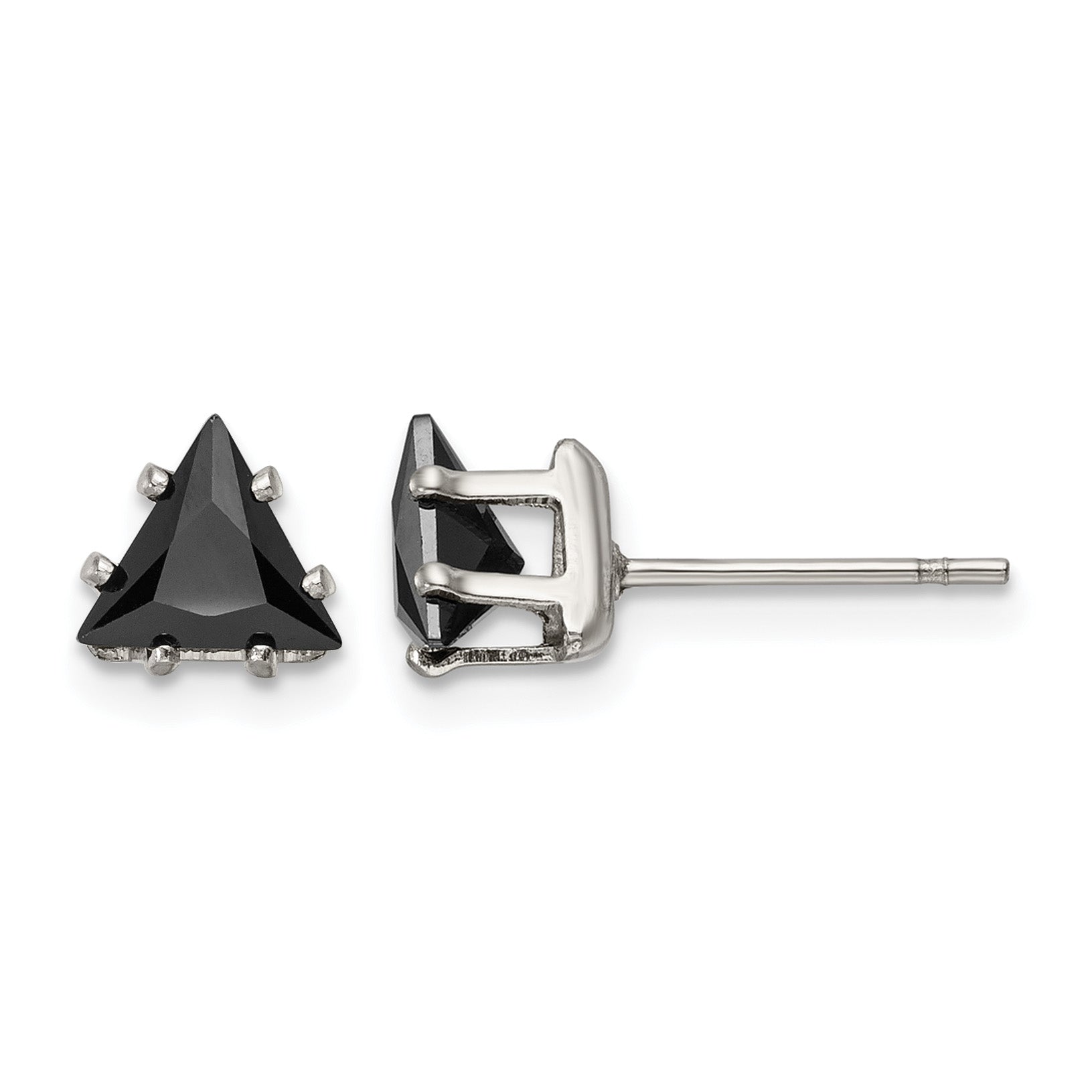 Stainless Steel Polished Black Cubic Zirconia Stud Earrings