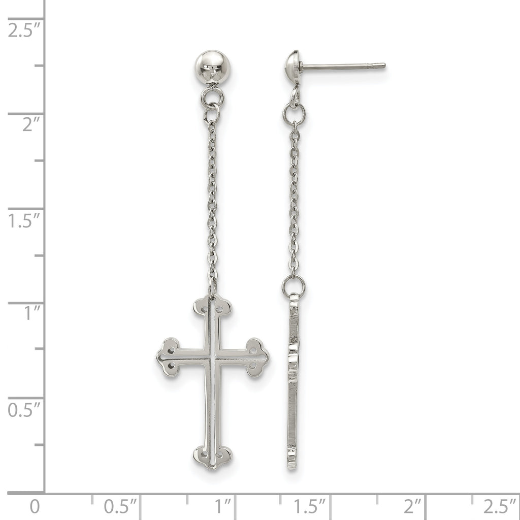 Stainless Steel Polished Cross Drop Dangle Earrings for Women