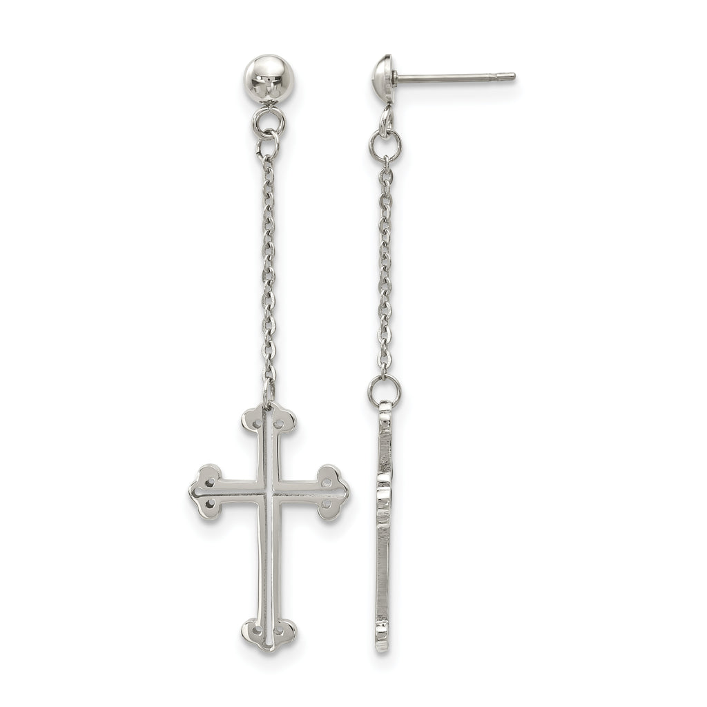 Stainless Steel Polished Cross Drop Dangle Earrings for Women