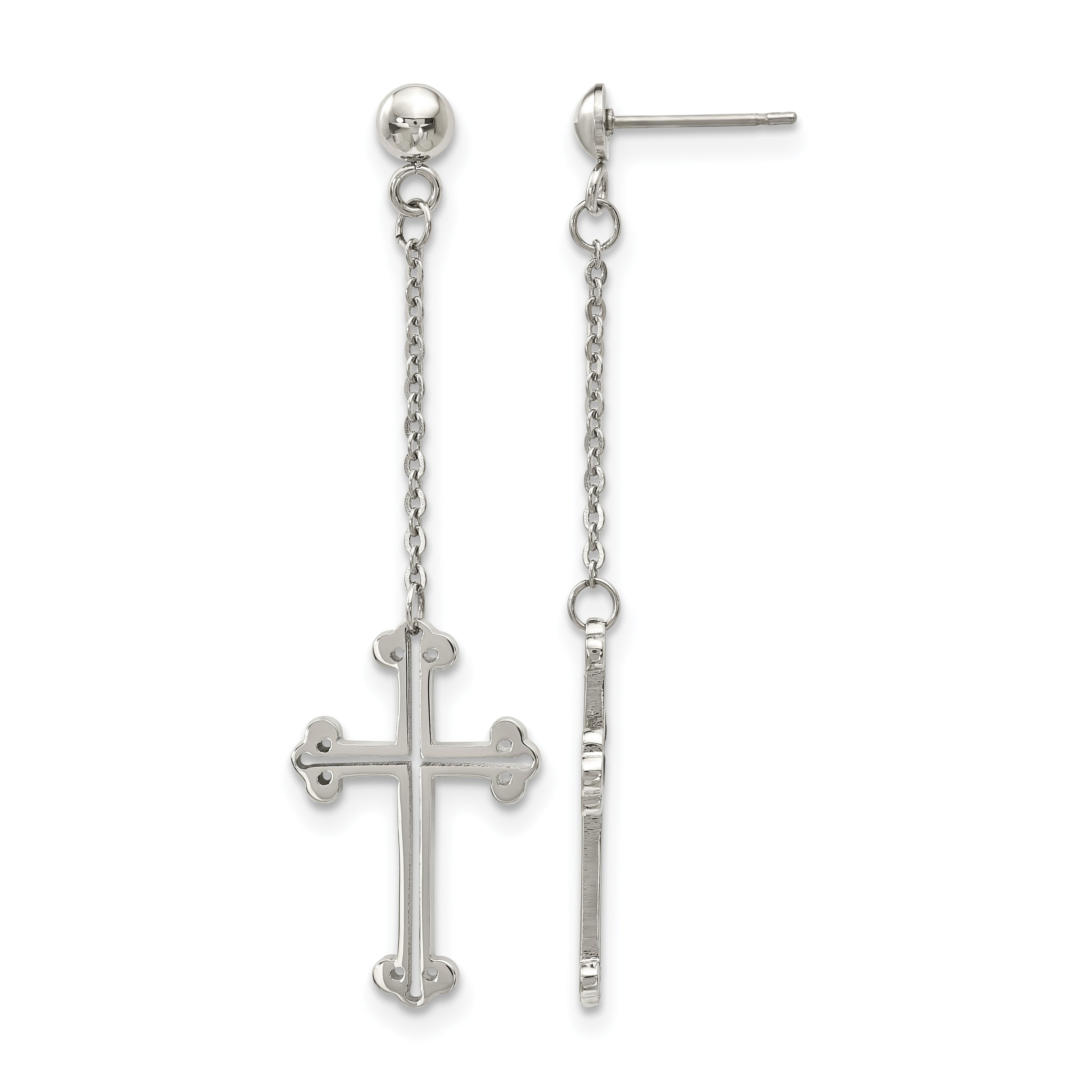 Stainless Steel Polished Cross Drop Dangle Earrings for Women
