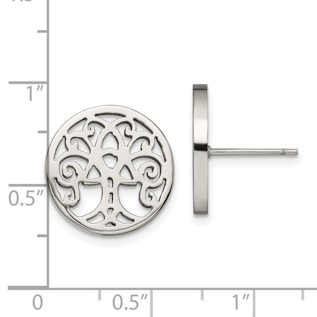 Chisel Stainless Steel Polished Tree of Life Post Earrings
